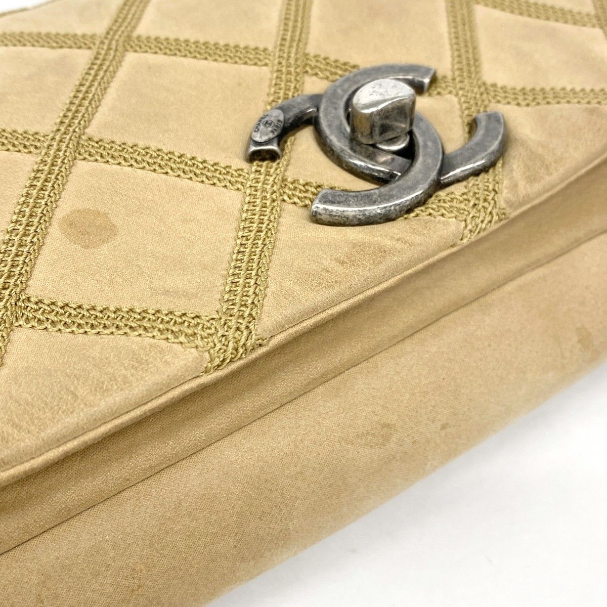 Chanel Shoulder Bag Calfskin Beige Silver — view 7