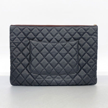 Chanel Clutch Quilted Caviar Leather Black Champagne Gold — view 9