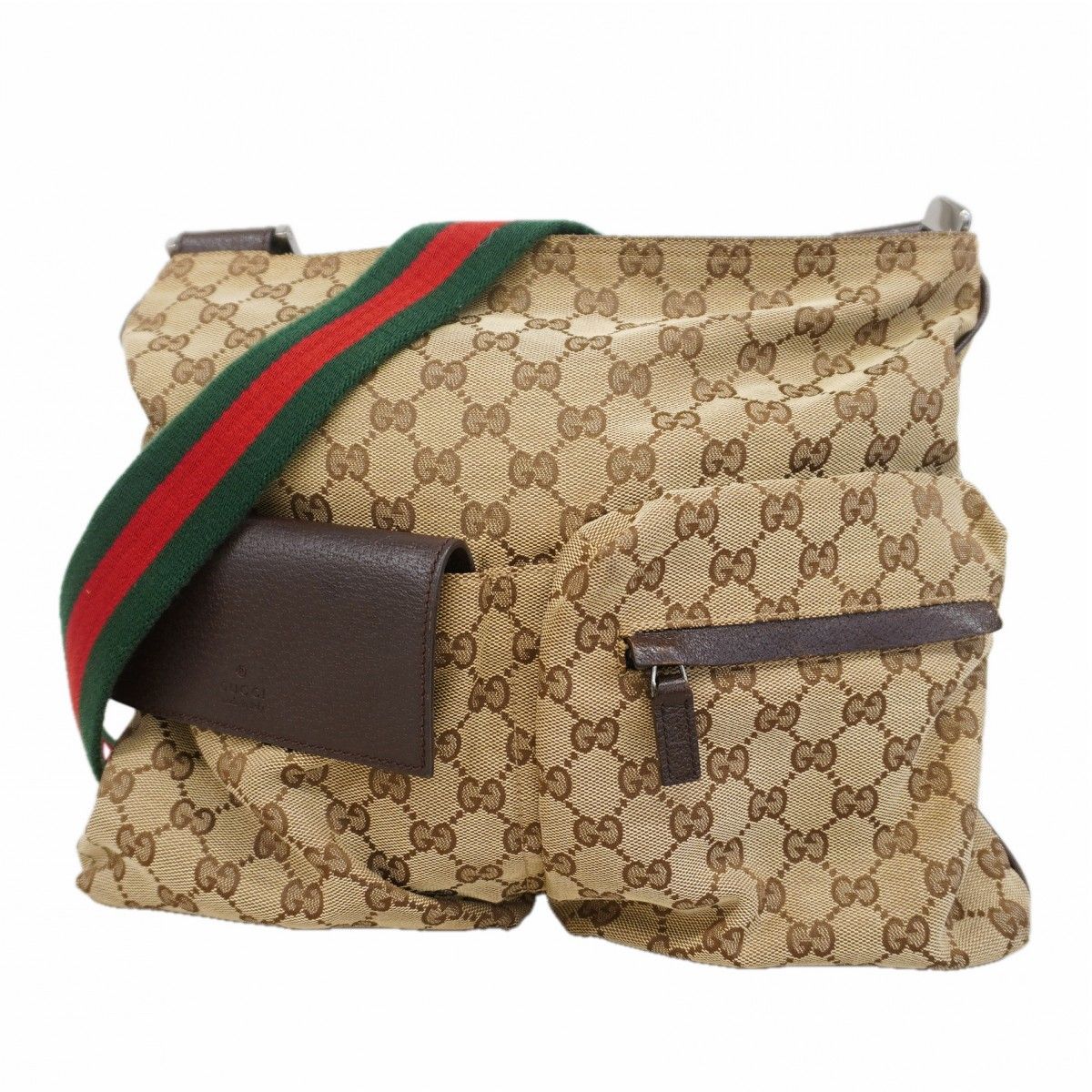 Gucci Shoulder Bag GG Supreme Sherry Line Canvas Brown Beige Silver