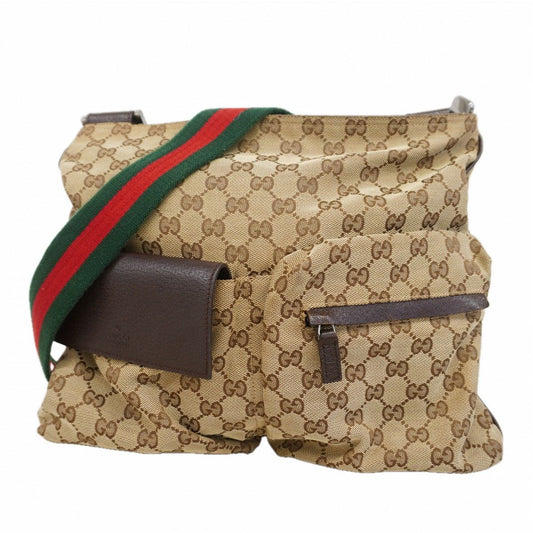 Gucci Shoulder Bag GG Supreme Sherry Line Canvas Brown Beige Silver