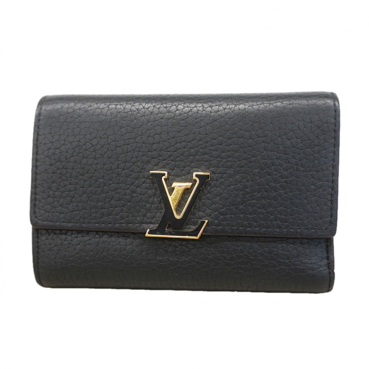 Louis Vuitton Trifold Wallet Taurillon Portefeuille Capucines Compact Noir