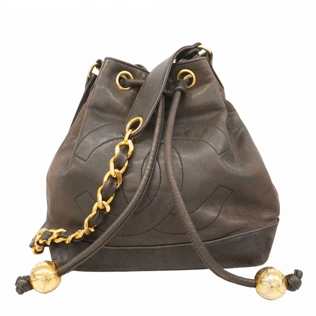 Chanel Shoulder Bag Lambskin Black Gold