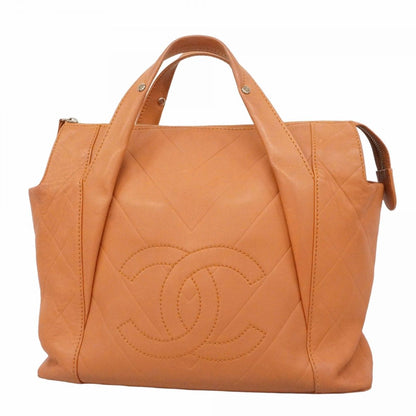 Chanel Handbag Stitch Leather Brown Silver