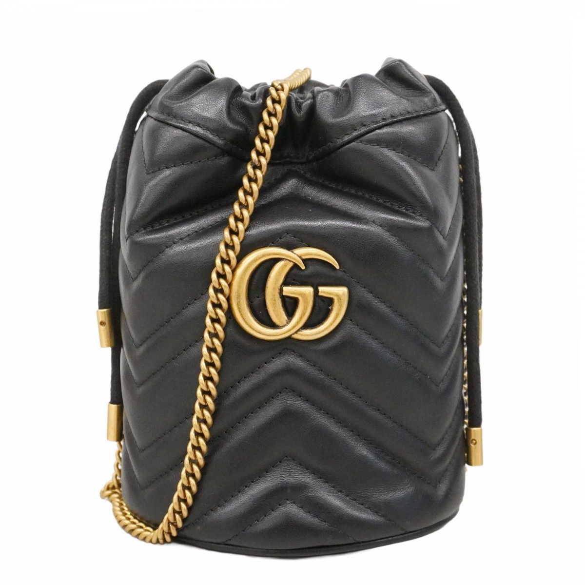 Gucci Shoulder Bag GG Marmont Leather Black Gold
