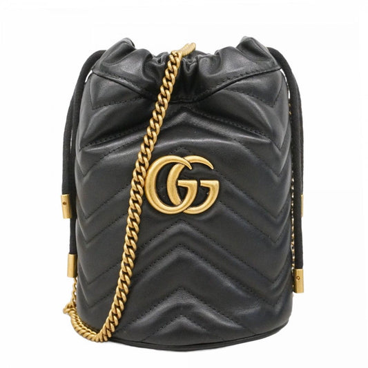 Gucci Shoulder Bag GG Marmont Leather Black Gold