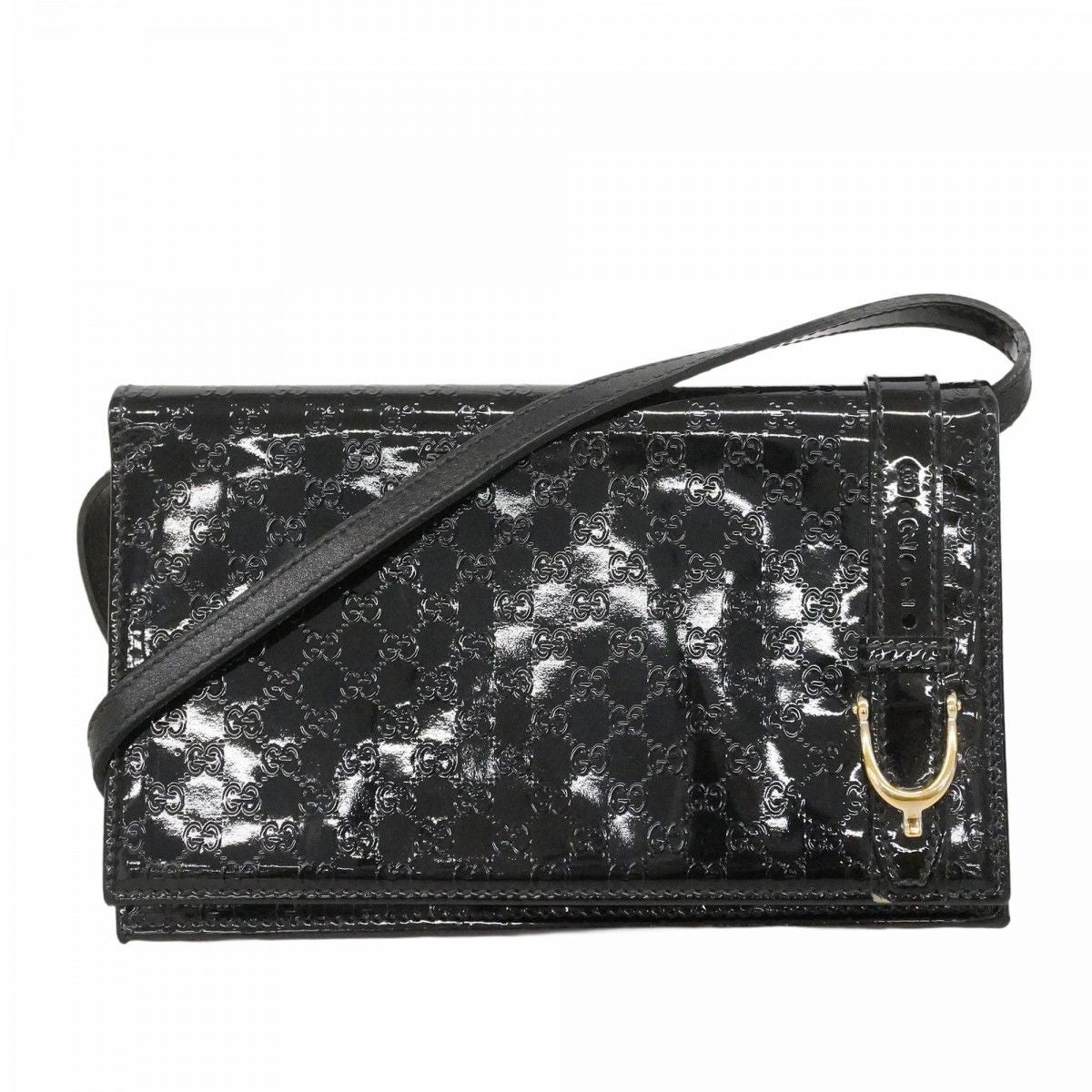 Gucci Shoulder Wallet Micro Guccissima Enamel Black Gold