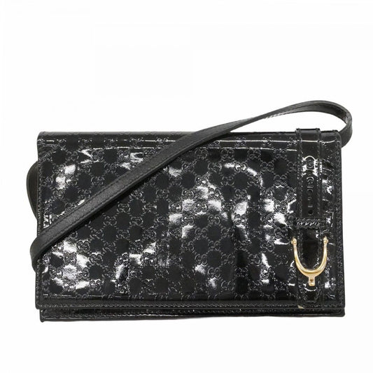Gucci Shoulder Wallet Micro Guccissima Enamel Black Gold