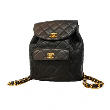 Chanel Backpack Quilted Lambskin Black Gold