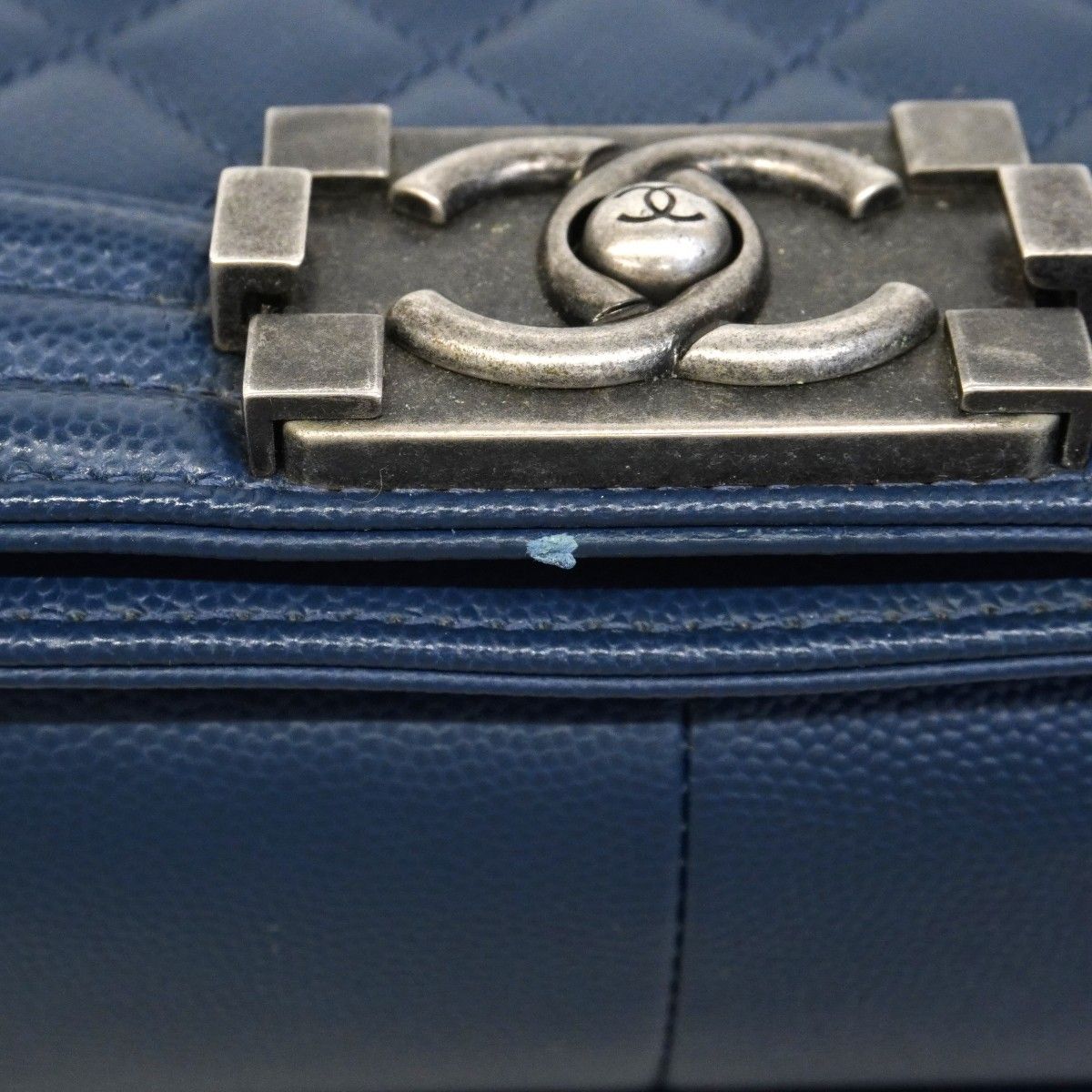 Chanel Shoulder Bag Boy Caviar Leather Navy Silver — view 7