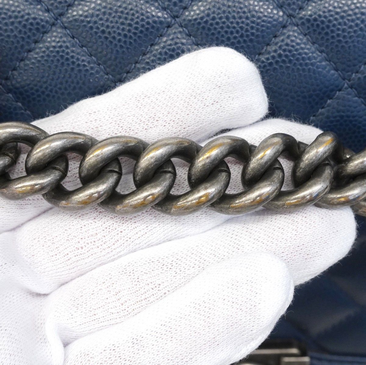 Chanel Shoulder Bag Boy Caviar Leather Navy Silver — view 9