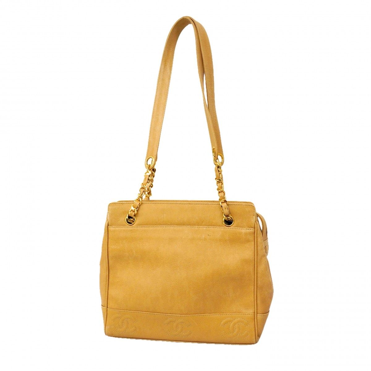 Chanel Shoulder Bag Triple Coco Caviar Leather Beige Gold