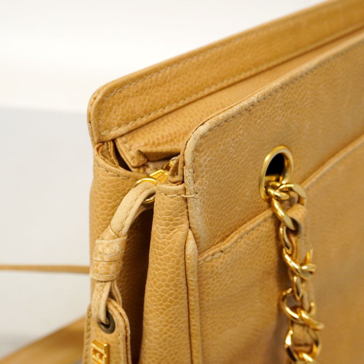 Chanel Shoulder Bag Triple Coco Caviar Leather Beige Gold — view 7