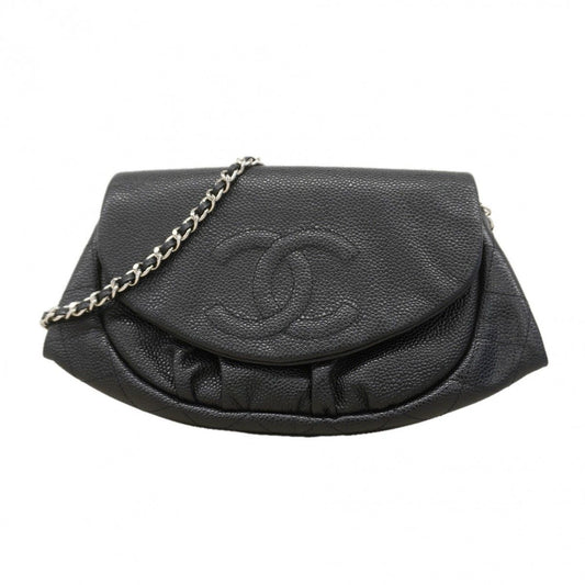 Chanel Shoulder Bag Caviar Leather Black Silver