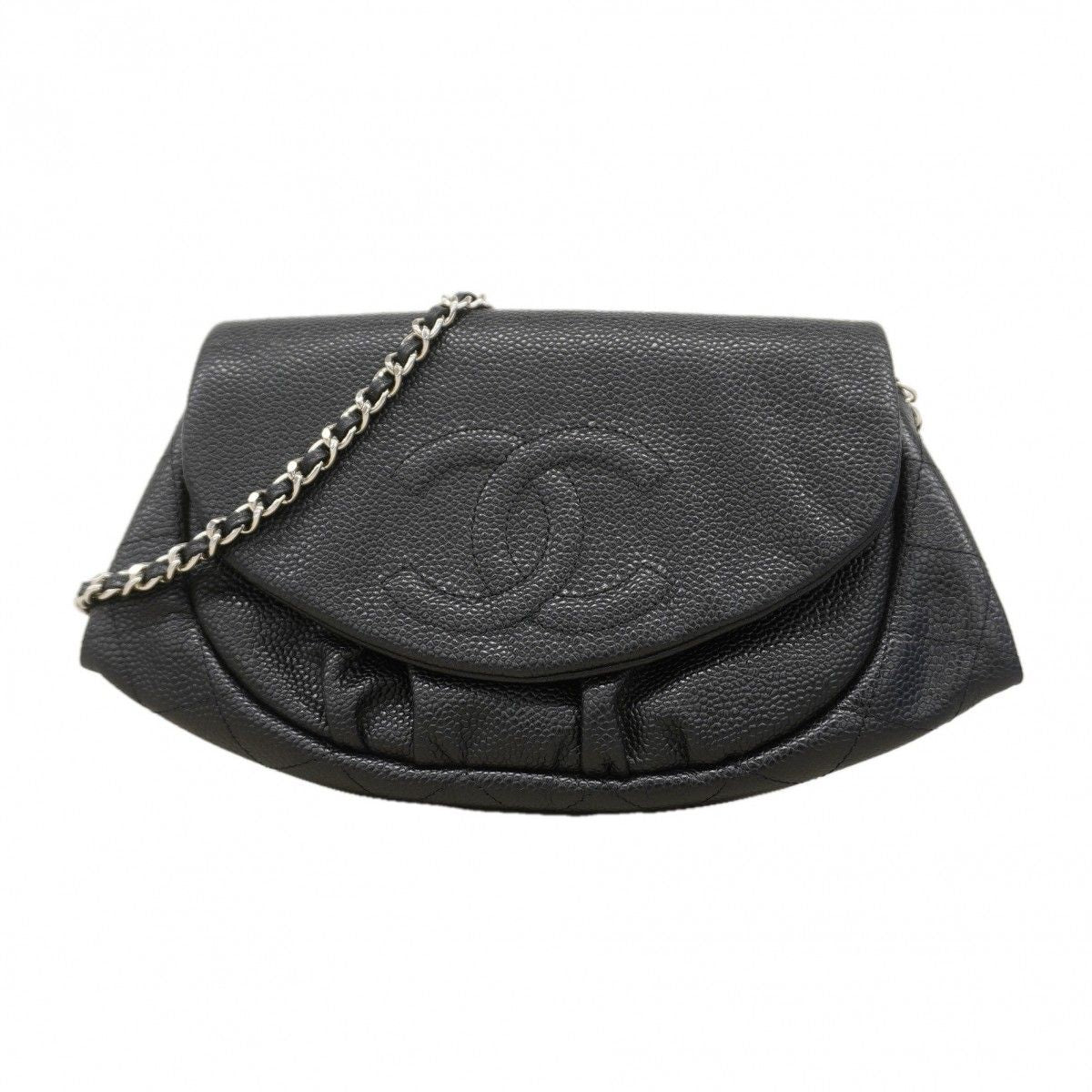 Chanel Shoulder Bag Caviar Leather Black Silver