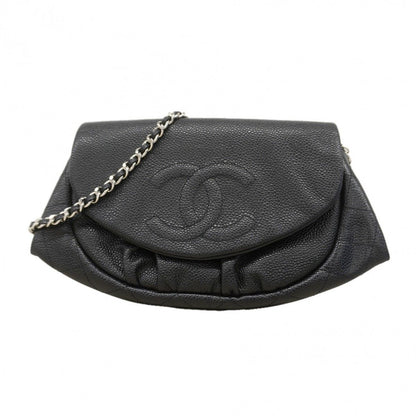 Chanel Shoulder Bag Caviar Leather Black Silver