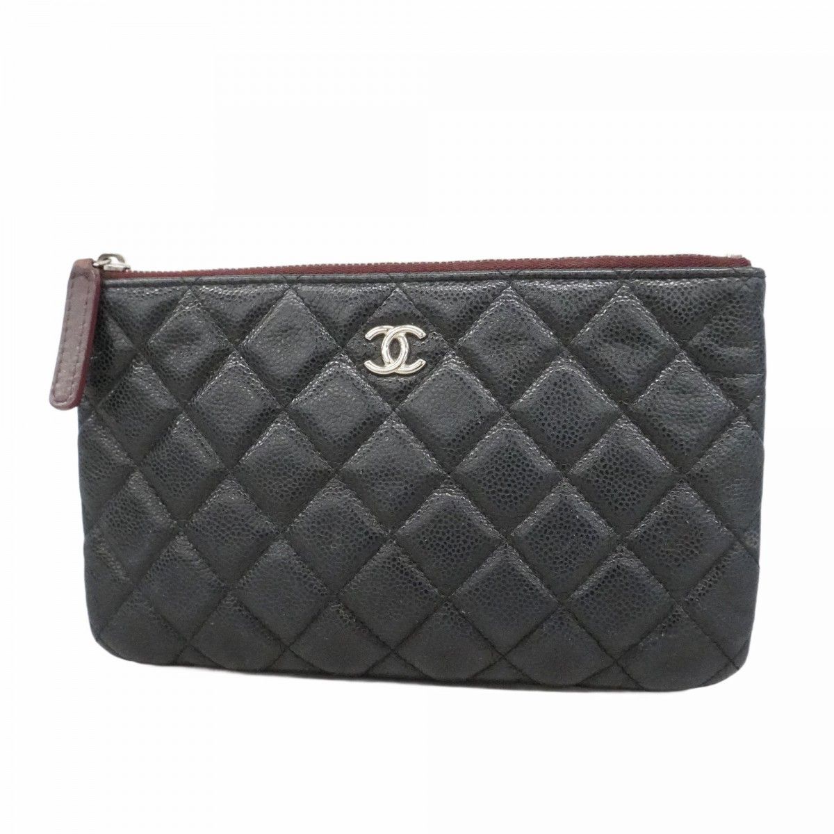 Chanel Wallet Caviar Leather Black Silver