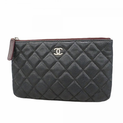 Chanel Wallet Caviar Leather Black Silver
