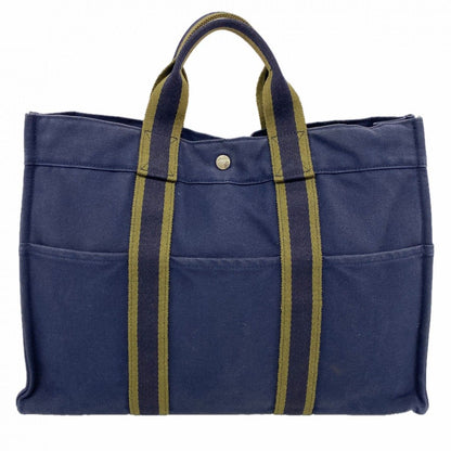 Hermes Tote Fourre Tout MM Canvas Navy Silver