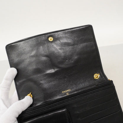 Chanel Shoulder Wallet Leather Black Gold — view 6