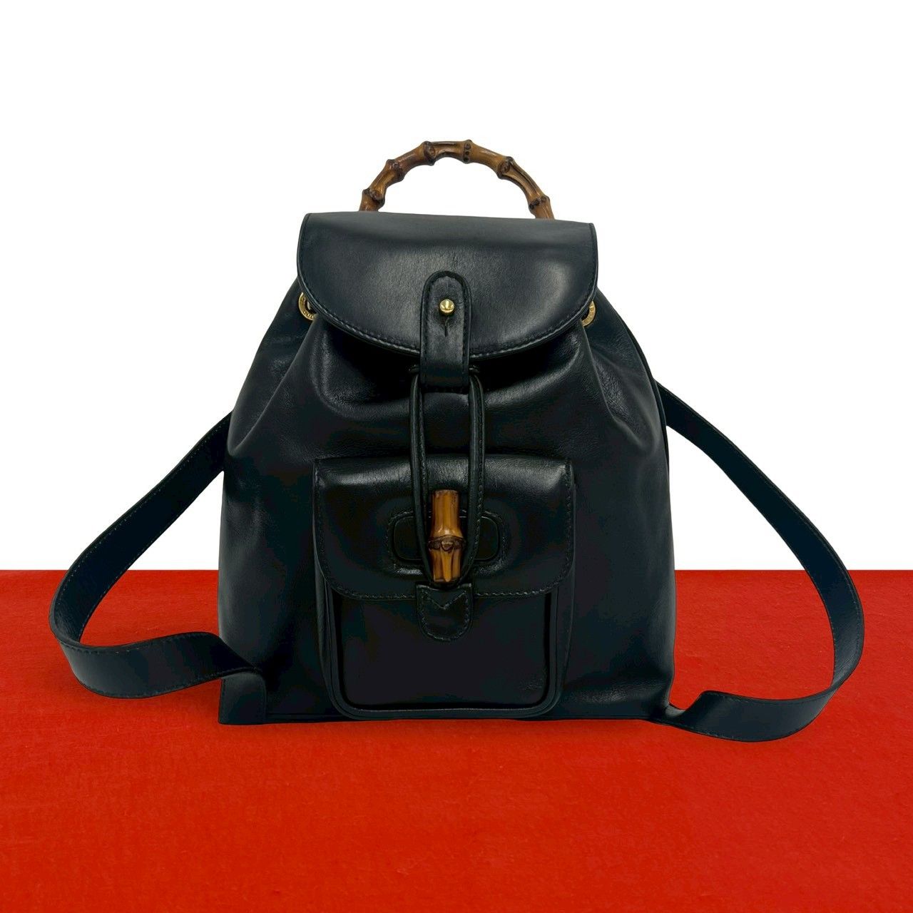 Gucci Vintage Bamboo Leather Mini Sac Backpack Black