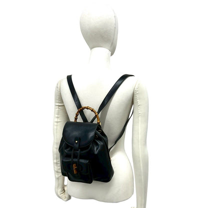 Gucci Vintage Bamboo Leather Mini Sac Backpack Black — view 2