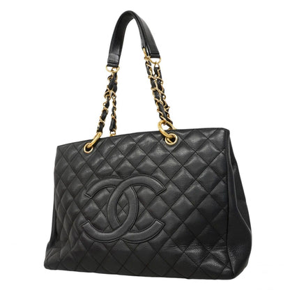Chanel Chain Tote Quilted Caviar Leather Black Gold