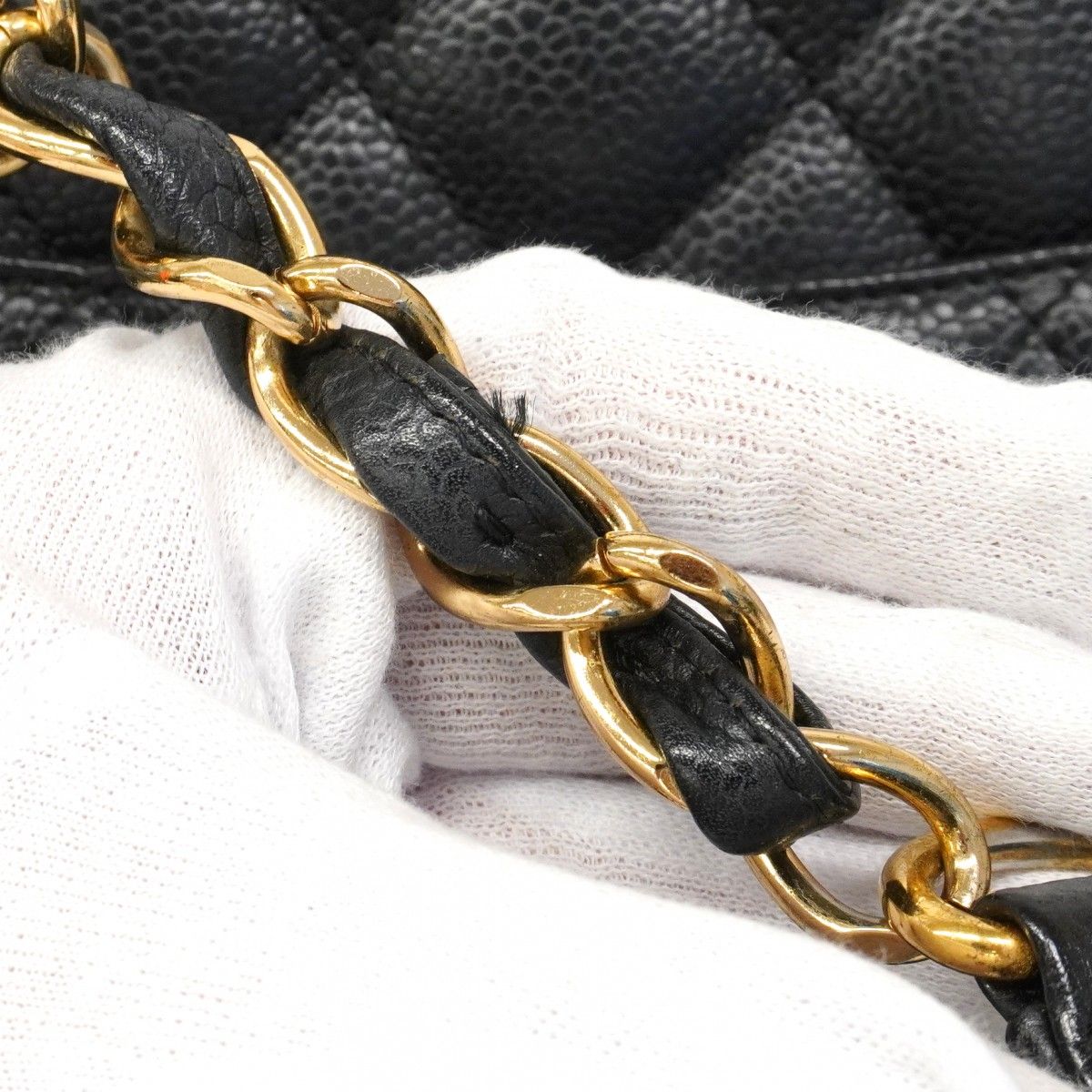 Chanel Chain Tote Quilted Caviar Leather Black Gold — view 6