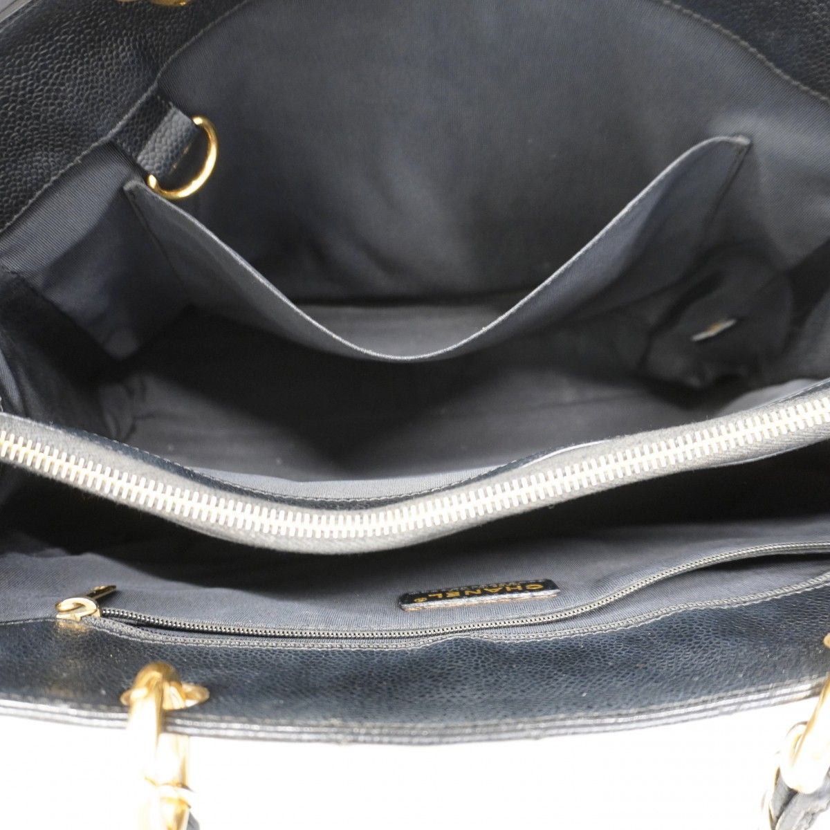 Chanel Chain Tote Quilted Caviar Leather Black Gold — view 4