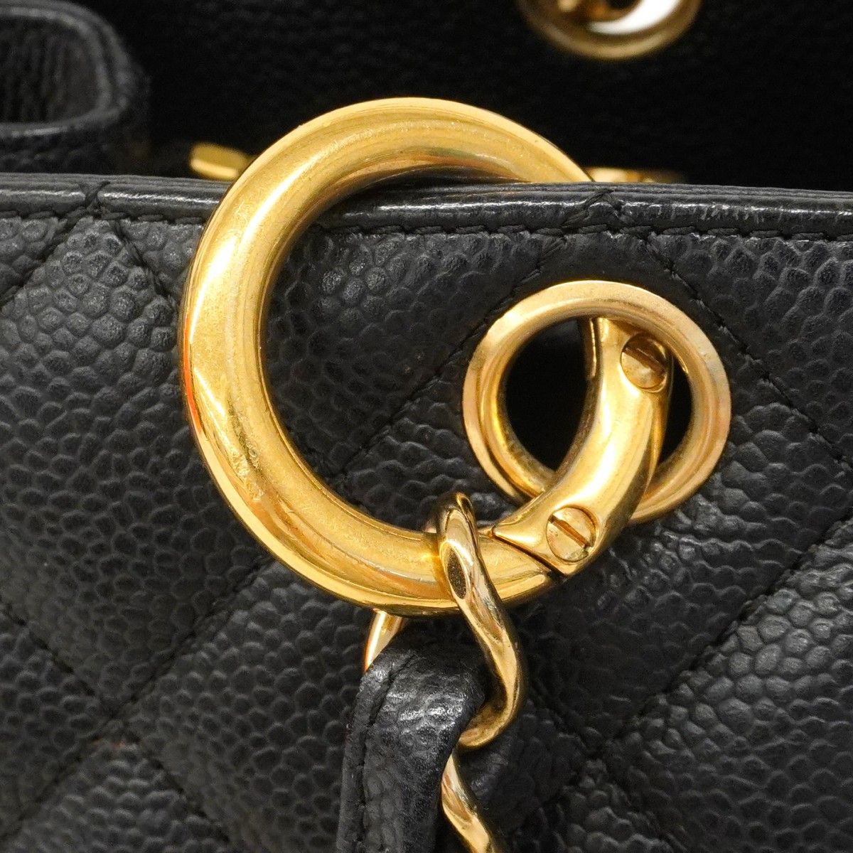 Chanel Chain Tote Quilted Caviar Leather Black Gold — view 7