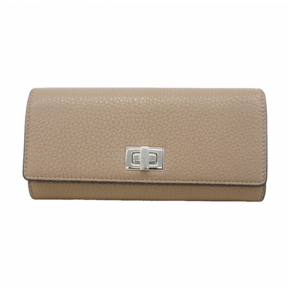 Fendi Wallet Peekaboo Leather Beige Silver