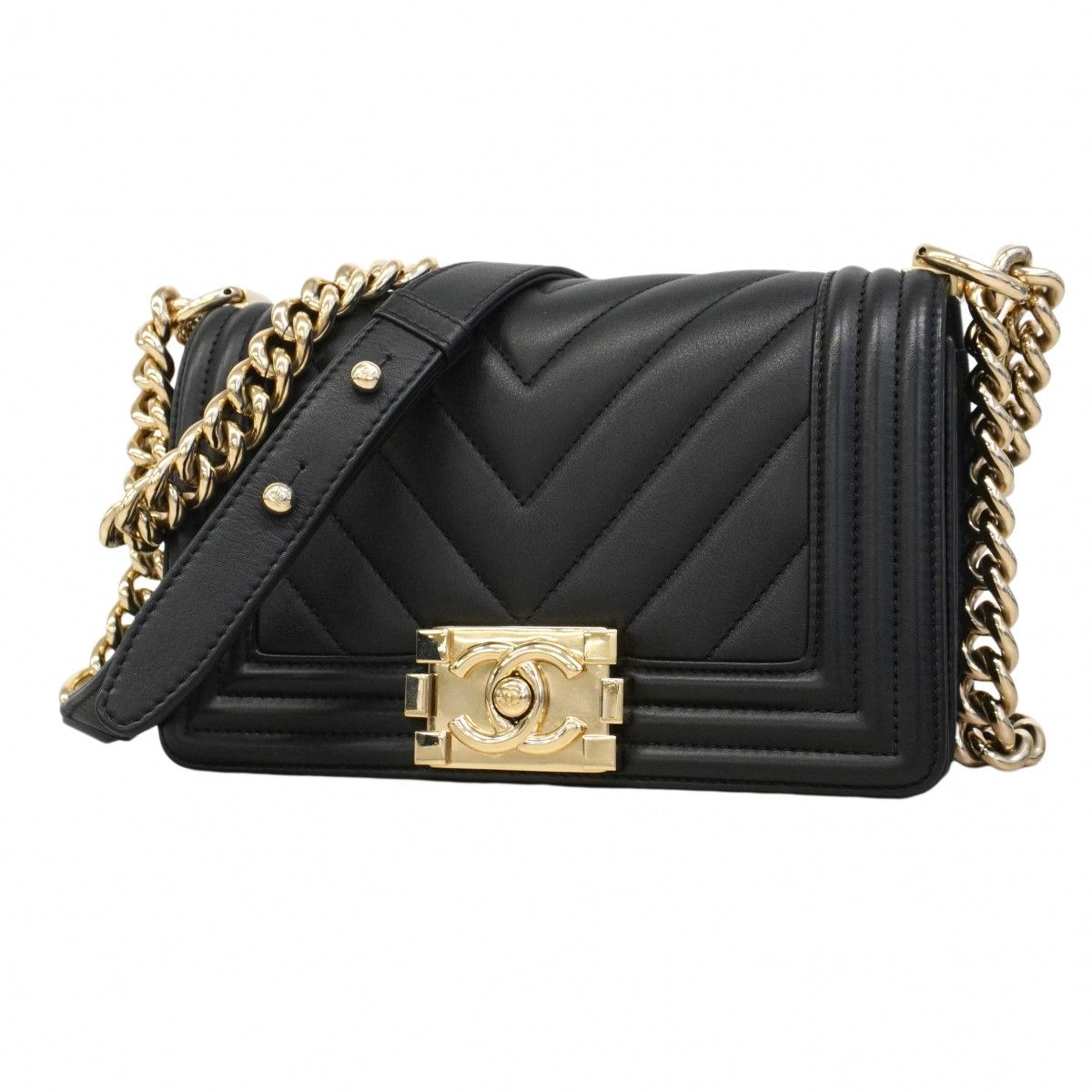 Chanel Shoulder Bag Body Stitch Lambskin Black Chien Pants Gold