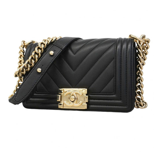 Chanel Shoulder Bag Body Stitch Lambskin Black Chien Pants Gold
