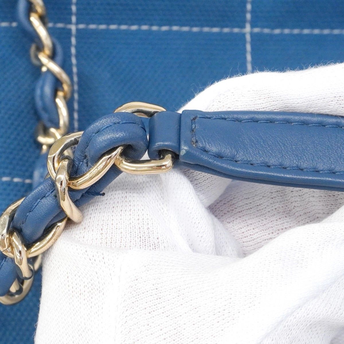 Chanel Chain Tote Deauville Canvas Blue Champagne Gold 2-Way — view 9