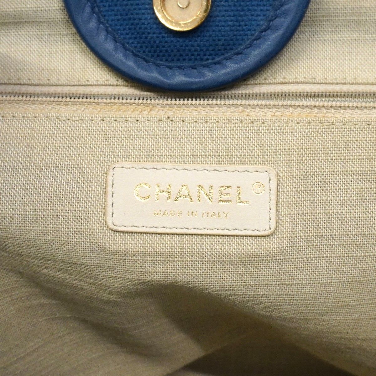 Chanel Chain Tote Deauville Canvas Blue Champagne Gold 2-Way — view 5