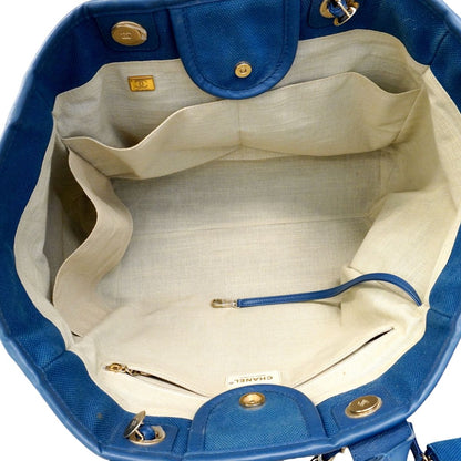 Chanel Chain Tote Deauville Canvas Blue Champagne Gold 2-Way — view 4