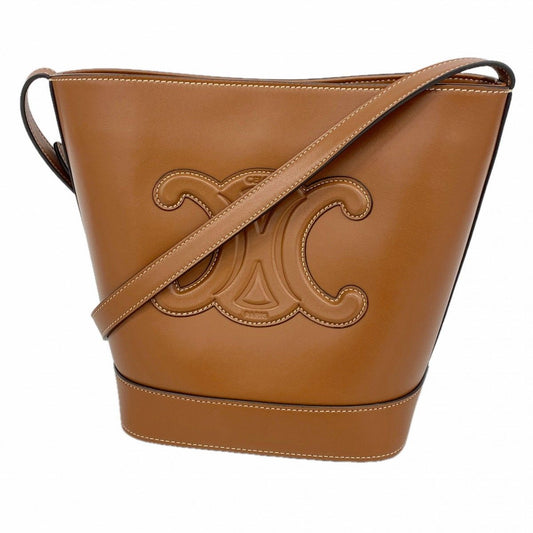 Celine Shoulder Bag Trio Small Bucket Leather Brown Gold