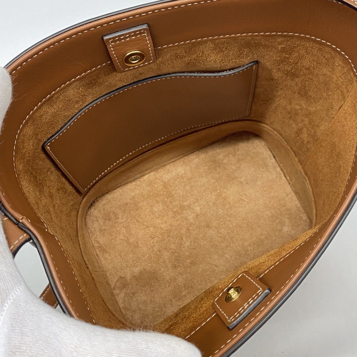 Celine Shoulder Bag Trio Small Bucket Leather Brown Gold — view 4
