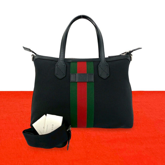 Gucci Sherry Line Logo Nylon Leather 2-Way Shoulder Bag Tote Black