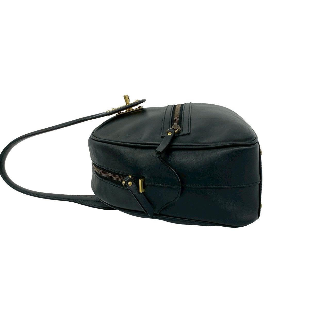 Gucci Logo Leather Turnlock Round Zip Mini Boston Bag Black — view 5