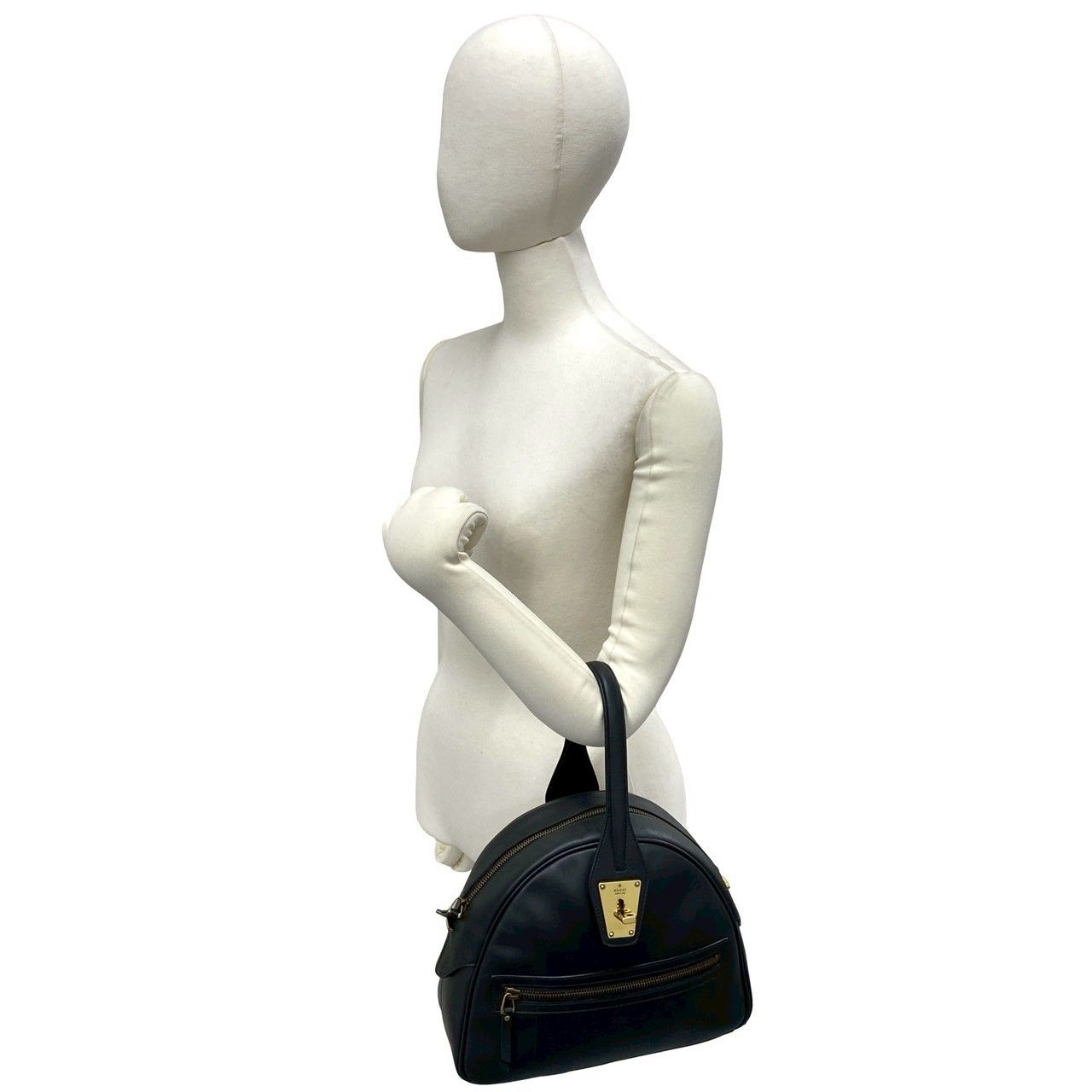 Gucci Logo Leather Turnlock Round Zip Mini Boston Bag Black — view 2