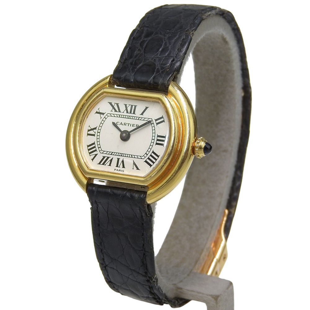 Cartier Ellipse Vintage Gold Leather Hand Wound Analog Display White Dial Watch — view 2