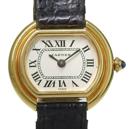 Cartier Ellipse Vintage Gold Leather Hand Wound Analog Display White Dial Watch