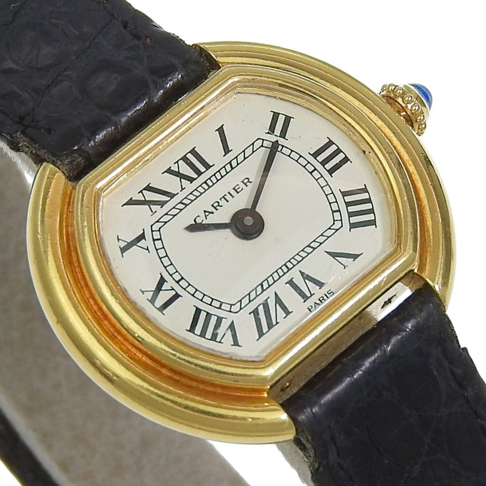 Cartier Ellipse Vintage Gold Leather Hand Wound Analog Display White Dial Watch — view 3