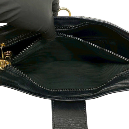 Celine Vintage Ring Logo Calf Leather Shoulder Bag Tote Black
