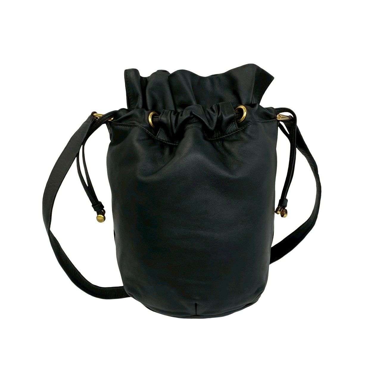 Celine Vintage Trio Logo Leather Drawstring Shoulder Bag Tote Black — view 3