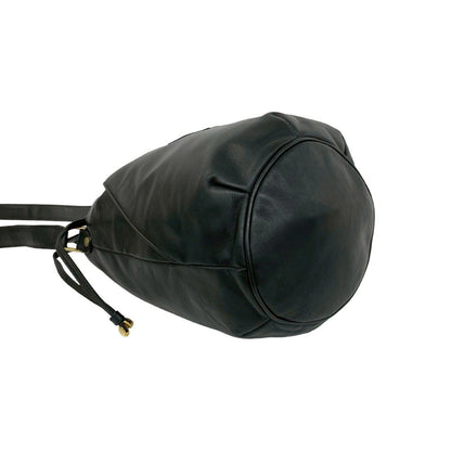 Celine Vintage Trio Logo Leather Drawstring Shoulder Bag Tote Black — view 7