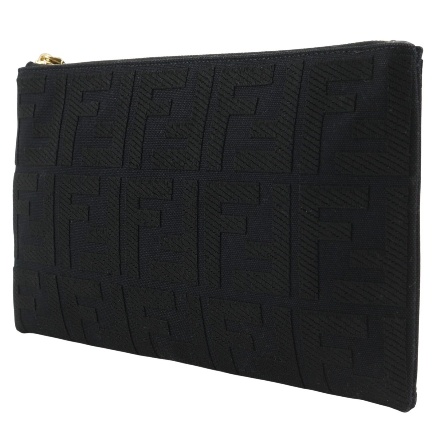 Fendi Flat Medium Pouch FF Logo Cotton Black — view 2