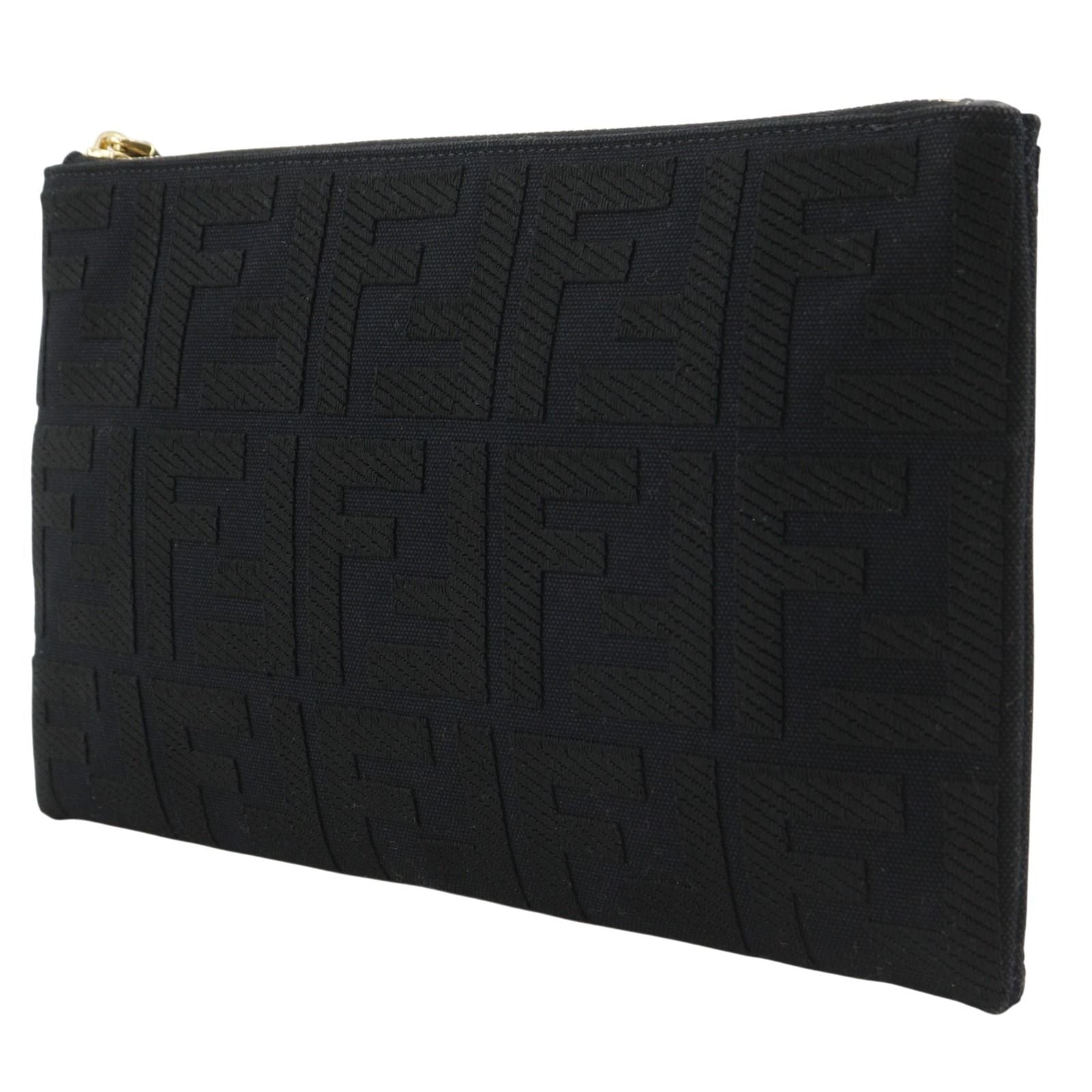 Fendi Flat Medium Pouch FF Logo Cotton Black — view 2