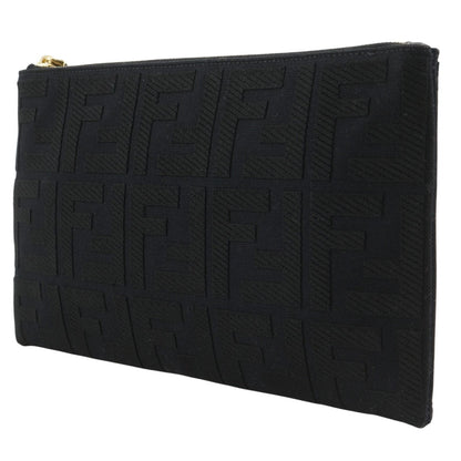 Fendi Flat Medium Pouch FF Logo Cotton Black — view 2