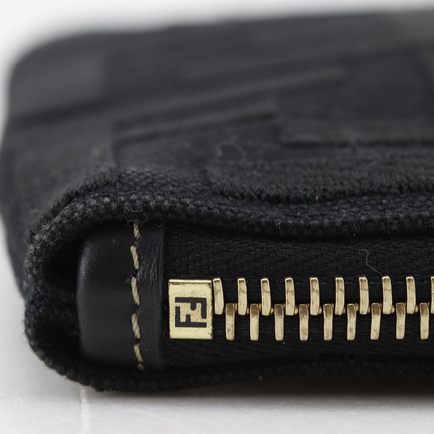 Fendi Flat Medium Pouch FF Logo Cotton Black — view 7